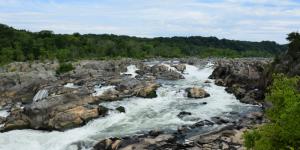 a photo of Great Falls on the Potomac. Water flowing through rocks. 
