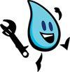 Cartoon of water drop holding a wrench